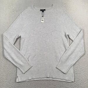NWT Express Sweater Mens Large Crewneck Pullover Textured Knit Light Grey Cotton
